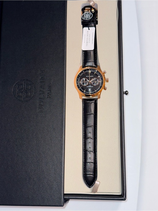 Bolvaint Other - Bolvaint Men’s Black Leather Strap Chronograph Watch with Gold Case
